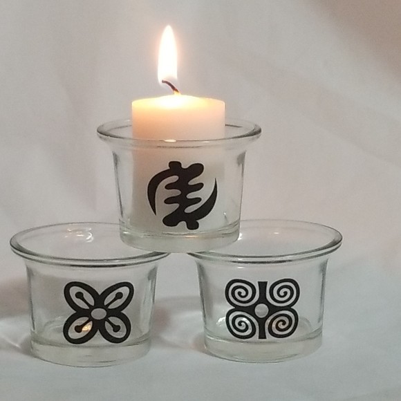 African Inspirational Glass Tealight Candleholders - Picture 1 of 7